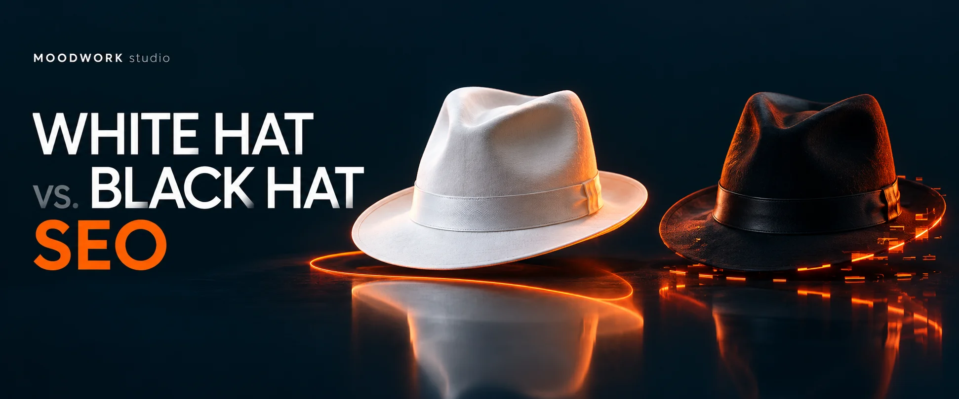 White hat and black hat SEO comparison by MOODWORK studio.